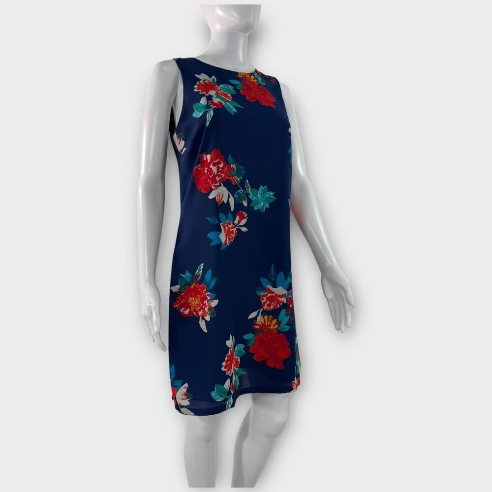 Love…ady Blue Red Floral Print Sleeveless A Line Mini Dress Women’s Size Medium - Picture 3 of 12